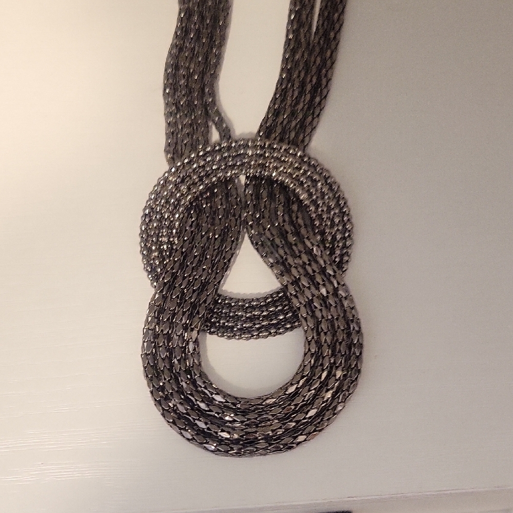 Aldo Chic Silver Statement Necklace with dual knot, beaded and braided design